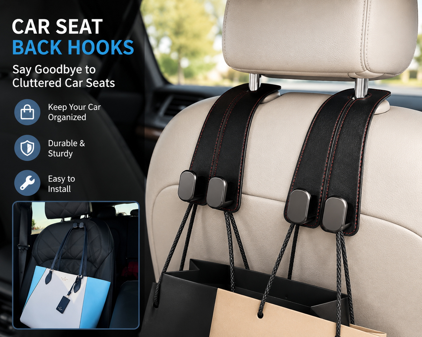 Car Hooks for Headrest (Pack of 2)