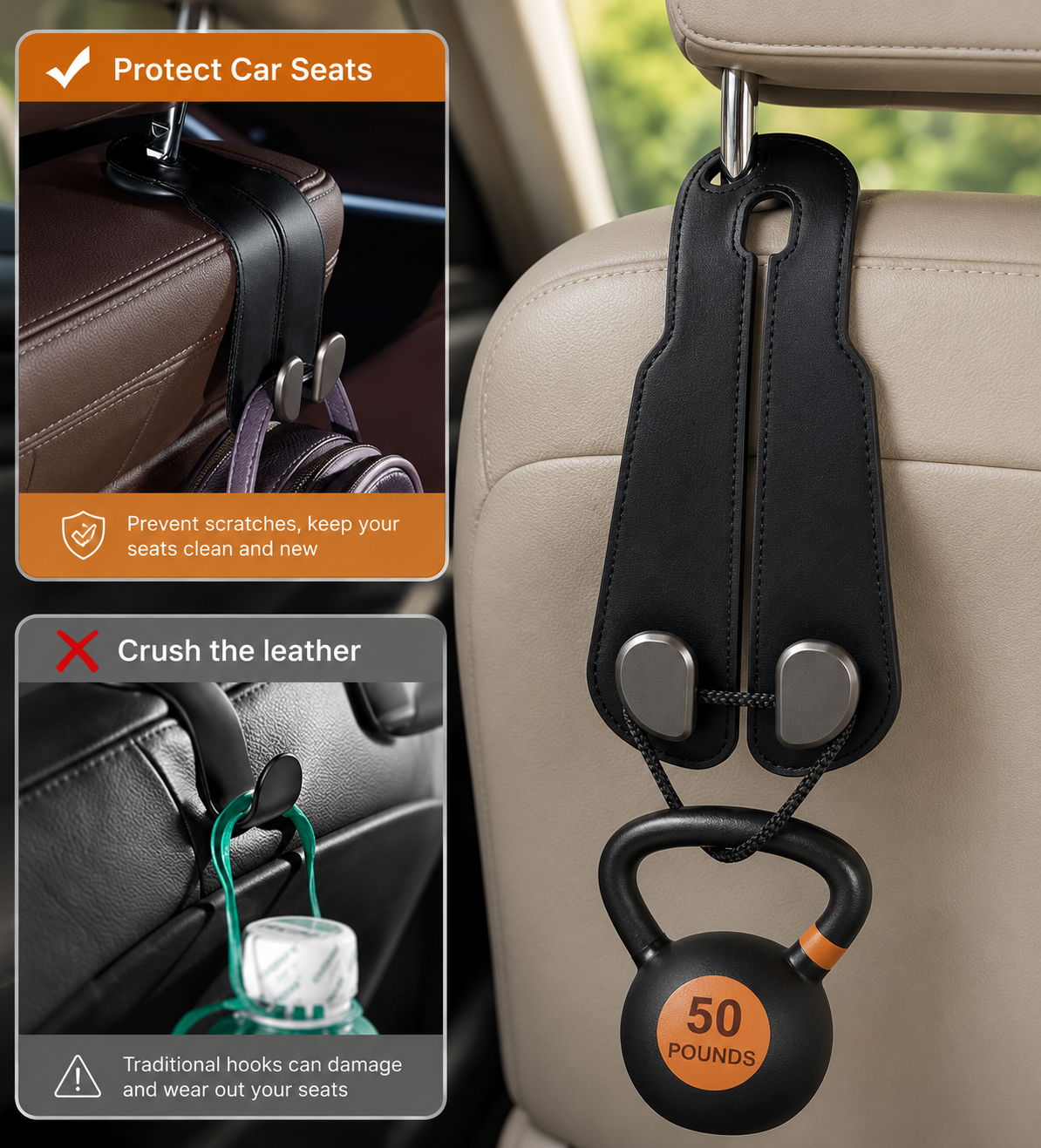 Car Hooks for Headrest (Pack of 2)